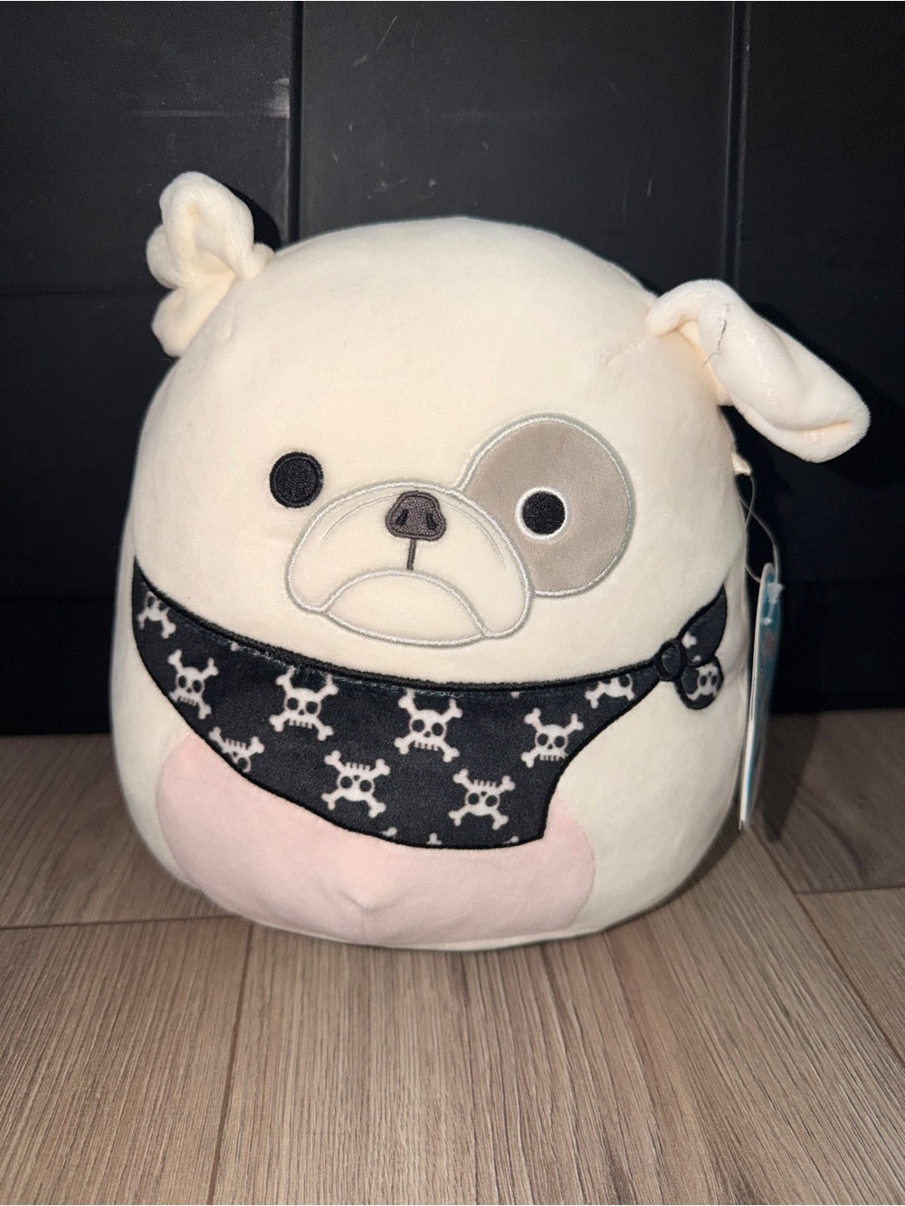 NWT Squishmallows Plush Dog Toy with Skull Bandana - Cream and Pink-Elanor